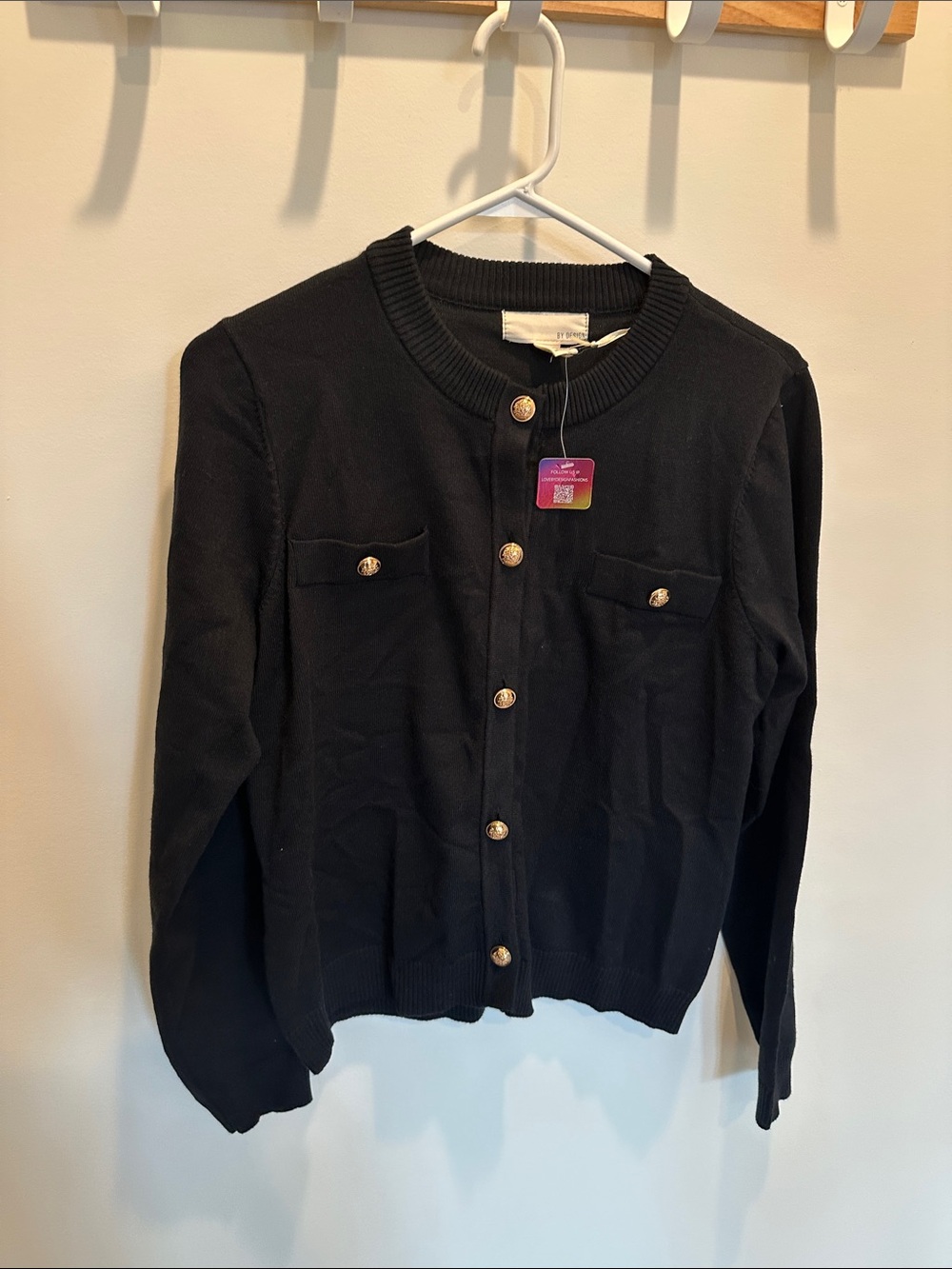 Women’s Black Button Front Cardigan with Gold Buttons